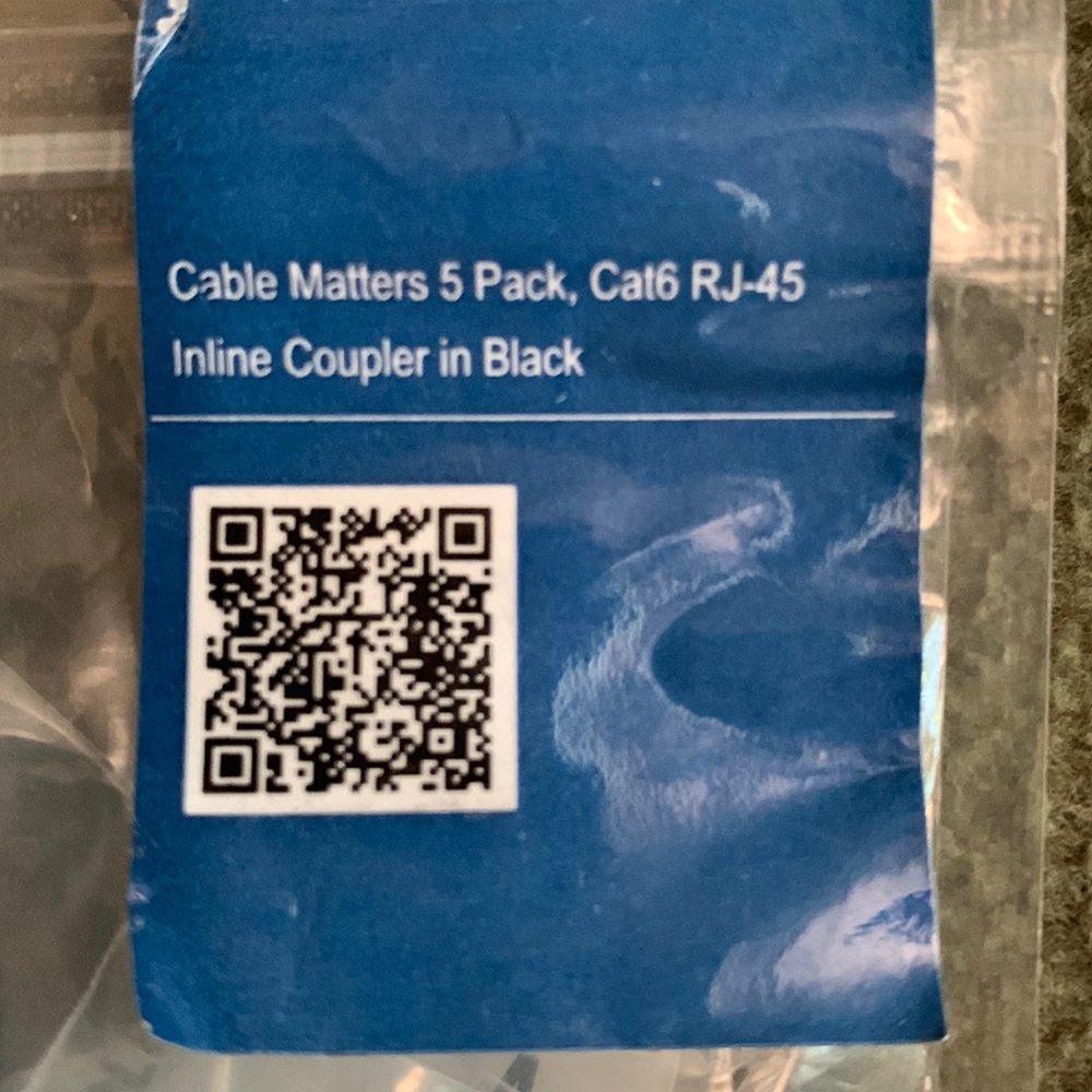 NIP Cable Matters Cat6 RJ-45 Inline Couplers in black. Pack of 5.